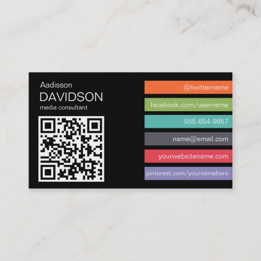 Dark Bright Bar QR CODE Social Media Business Card Visitenkarte (Vorderseite)