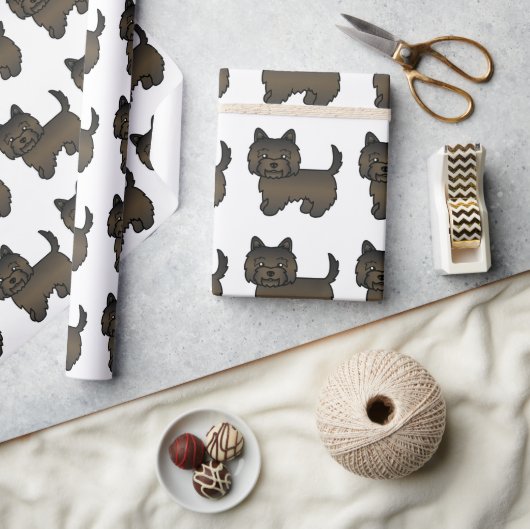 Dark Brindle Cairn Terrier Cartoon Dog Muster Geschenkpapier (Kunsthandwerk)