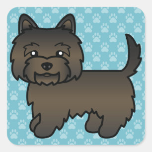 Dark Brindle Cairn Terrier Cartoon Dog On Blue Quadratischer Aufkleber