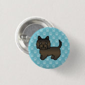 Dark Brindle Cairn Terrier Dog Illustration Blue Button (Vorne & Hinten)