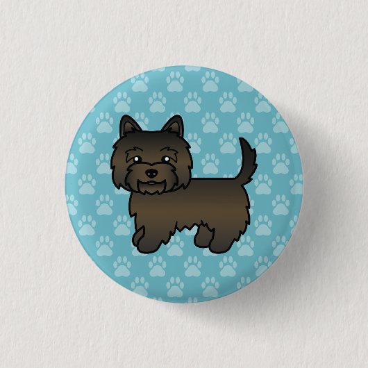 Dark Brindle Cairn Terrier Dog Illustration Blue Button (Vorderseite)
