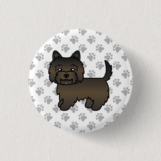 Dark Brindle Cairn Terrier Dog Illustration Paws Button (Vorderseite)