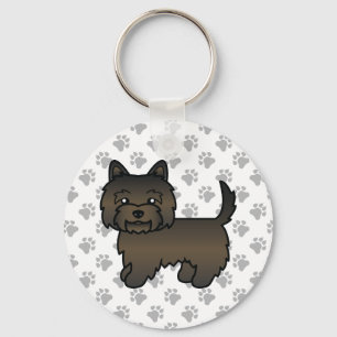 Dark Brindle Cairn Terrier Dog Illustration & Paws Schlüsselanhänger
