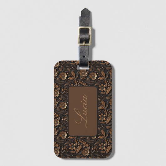 Dark Bronze Embossed Floral Personalisiert Gepäckanhänger (Vorderseite Vertikal)
