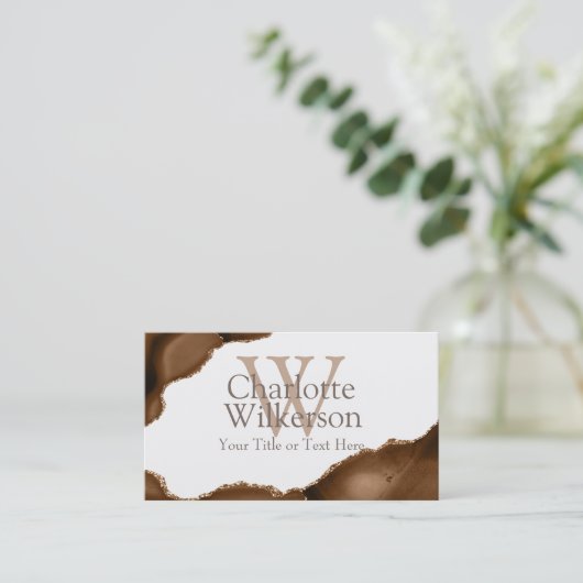 Dark Brown Agate und Gold Glitzer Veins Business C Visitenkarte (Stehend Vorderseite)