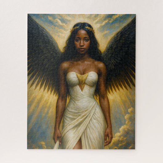Dark Brown Angel Woman With Black Wings Puzzle (Vertikal)
