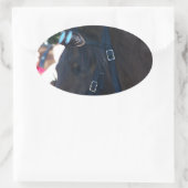 Dark Brown Arabian Horse mit Brille Ovaler Aufkleber (Tasche)