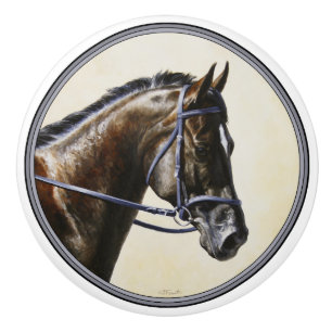 Dark Brown Bay Trakehner Dressage Horse Keramikknauf