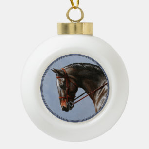 Dark Brown Bay Warmblut Dressurpferd Keramik Kugel-Ornament