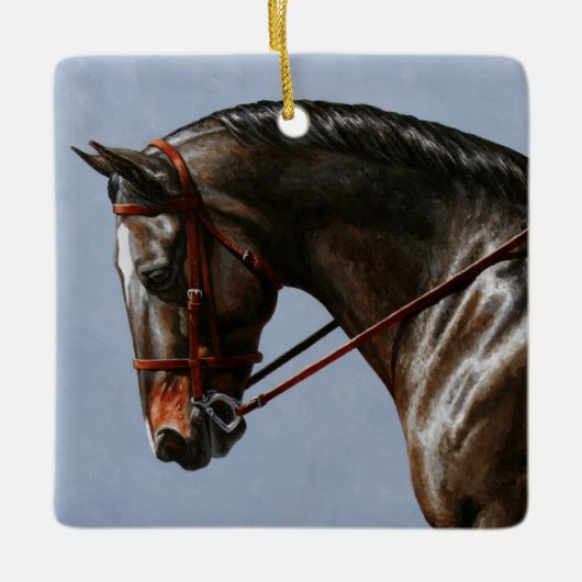 Dark Brown Bay Warmblut Dressurpferd Keramikornament (Vorderseite)