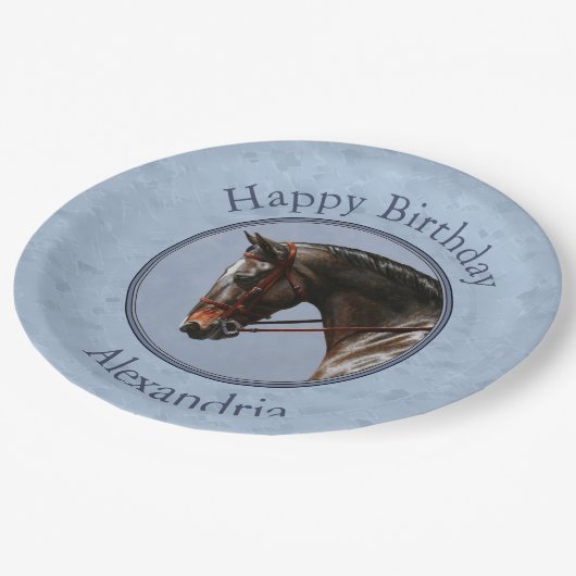 Dark Brown Bay Warmblut Dressurpferd Pappteller (Schrägansicht)