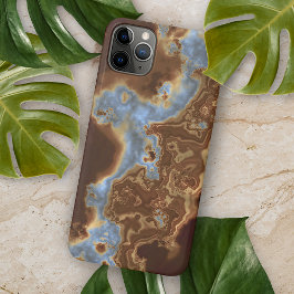 Dark Brown Beige Gray Blue Geode Marble Art iPhone 16 Pro Max Hülle