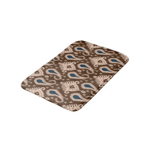 Dark Brown Blue Bohemisch Ikat Tribal Muster Badematte