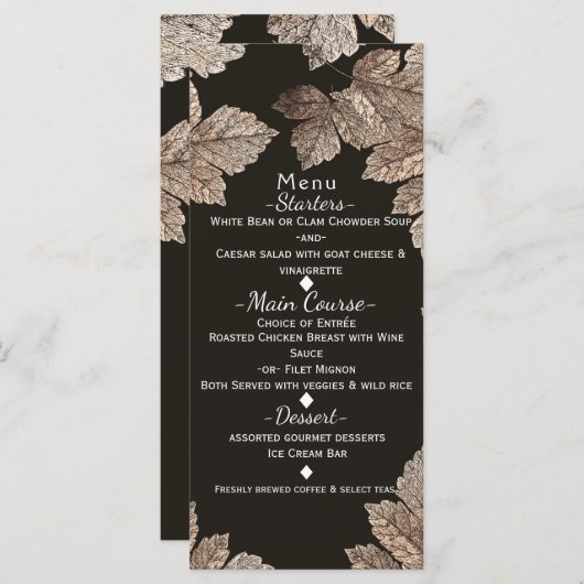 Dark Brown & Bronze Blätter Rustikales Fall Menü Menükarte (Vorne/Hinten)
