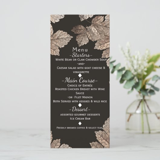 Dark Brown & Bronze Blätter Rustikales Fall Menü Menükarte (Stehend Vorderseite)