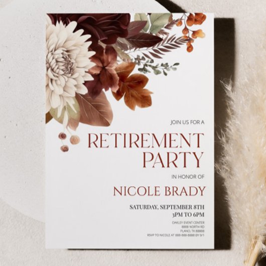 Dark Brown Burgundy Floral Blume Pension Party Einladung