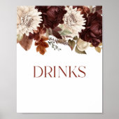Dark Brown Burgundy Floral Drinks Party Zeichen Poster (Vorne)