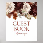 Dark Brown Burgundy Floral Guest Book Party Sign Poster (Vorne)