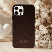 Dark Brown Faux Leather and Gold Monogram Initials Case-Mate iPhone Hülle