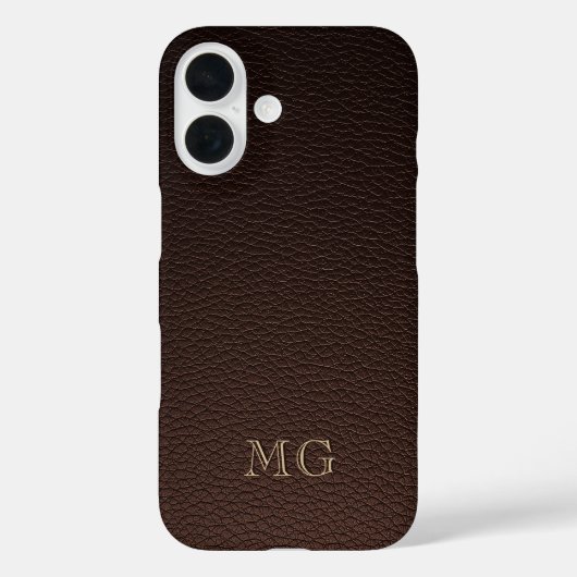Dark Brown Faux Leather and Gold Monogram Initials Case-Mate iPhone Hülle (Rückseite)