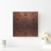 Dark Brown Faux Wood Quadratische Wanduhr (Zuhause)
