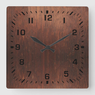 Dark Brown Faux Wood Quadratische Wanduhr