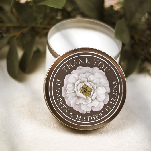 Dark Brown Floral Wedding Thank You Runder Aufkleber