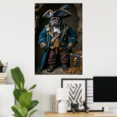 Dark Brown French Bulldog Blue Pirate Poster (Heimbüro)
