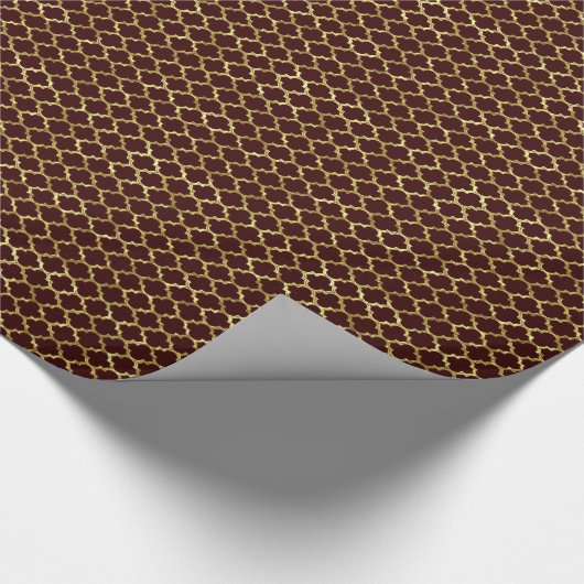 Dark Brown & Gold Geometric Quatrefolienmuster Geschenkpapier (Ecke)