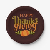 Dark Brown Happy Thanksgiving Fall Yellow Pumpkin Pappteller (Vorderseite)