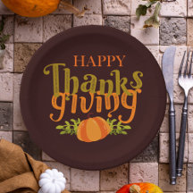 Dark Brown Happy Thanksgiving Fall Yellow Pumpkin