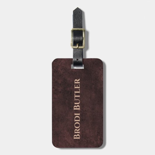 Dark Brown Leather Look Name Gepäckanhänger (Vorderseite vertikal)