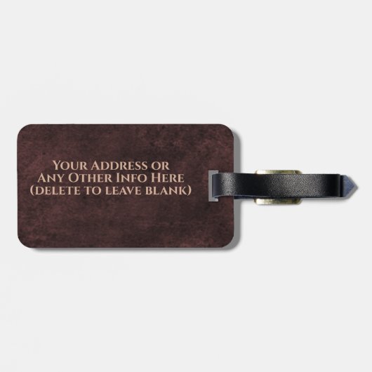 Dark Brown Leather Look Name Gepäckanhänger (Rückseite horizontal)