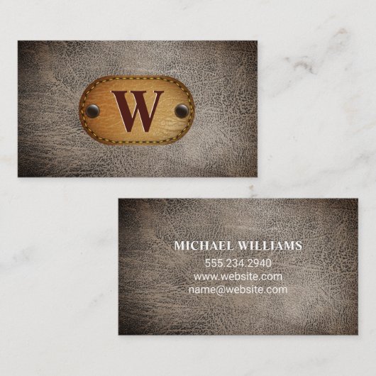 Dark Brown Leather | Monogramm Visitenkarte (Vorne/Hinten)