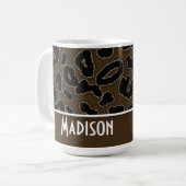 Dark Brown Leopard Animal Print Personalisiert Kaffeetasse (Vorderseite Links)