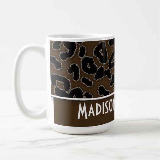 Dark Brown Leopard Animal Print Personalisiert Kaffeetasse (Links)