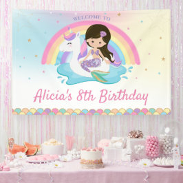 Dark Brown Mermaid Unicorn Pool Geburtstag Willkom Banner