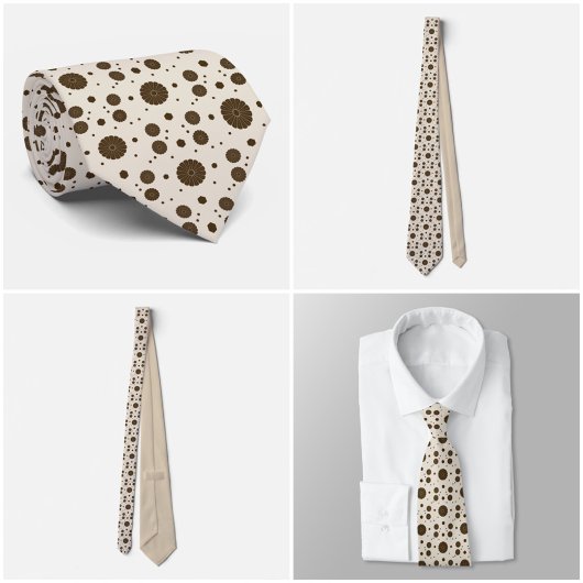 Dark Brown Micro Floral Beige Tie Krawatte