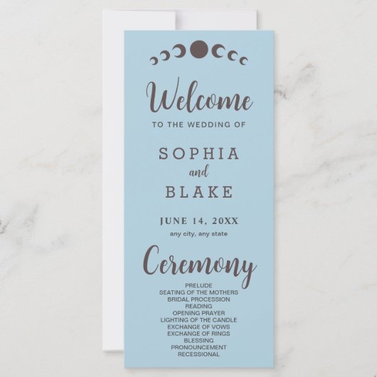 Dark Brown Moon Phases Blue Wedding Program (Vorderseite)