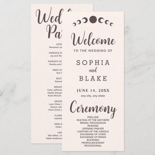 Dark Brown Moon Phases Seashell Wedding Program (Vorne/Hinten)