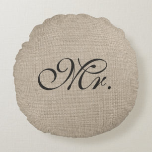 Dark Brown Mr. Burlap Round Throw Kissen
