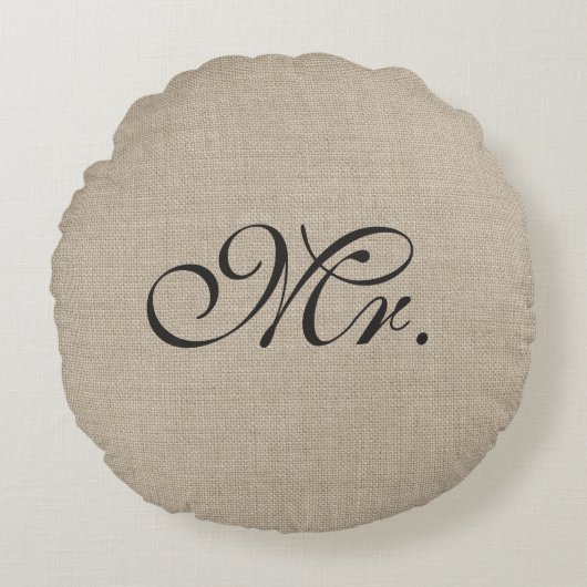 Dark Brown Mr. Burlap Round Throw Kissen (Vorderseite)