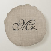 Dark Brown Mr. Burlap Round Throw Kissen (Rückseite)