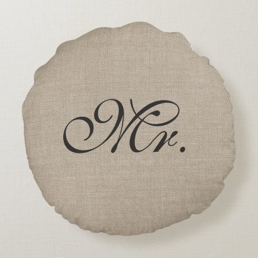 Dark Brown Mr. Burlap Round Throw Kissen (Rückseite)