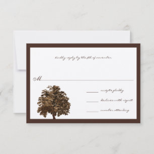 Dark Brown Oak Tree Wedding RSVP Einladung