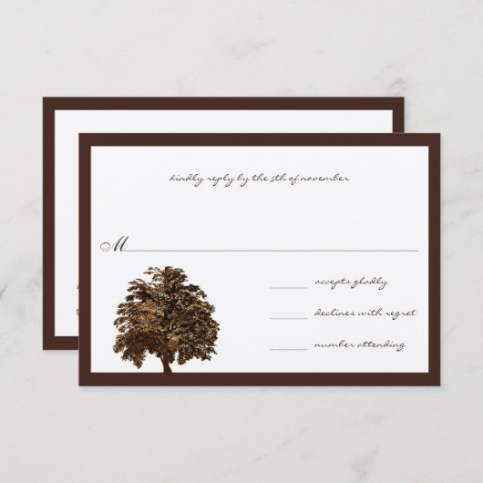 Dark Brown Oak Tree Wedding RSVP Einladung (Vorne/Hinten)