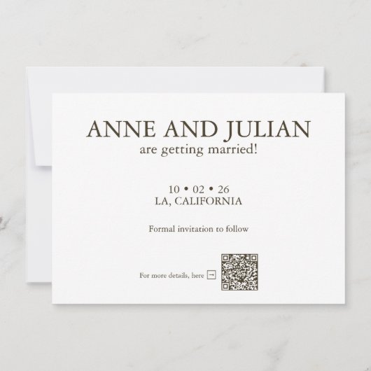 Dark Brown Save the date card 3 photo a QR Code (Rückseite)