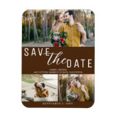 Dark Brown Save the Date Hochzeit 3 Fotos Magnet (Vertikal)