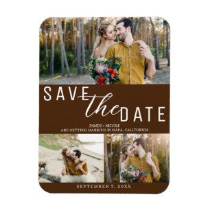 Dark Brown Save the Date Hochzeit 3 Fotos Magnet