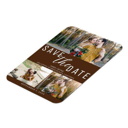 Dark Brown Save the Date Hochzeit 3 Fotos Magnet (Linke Seite)